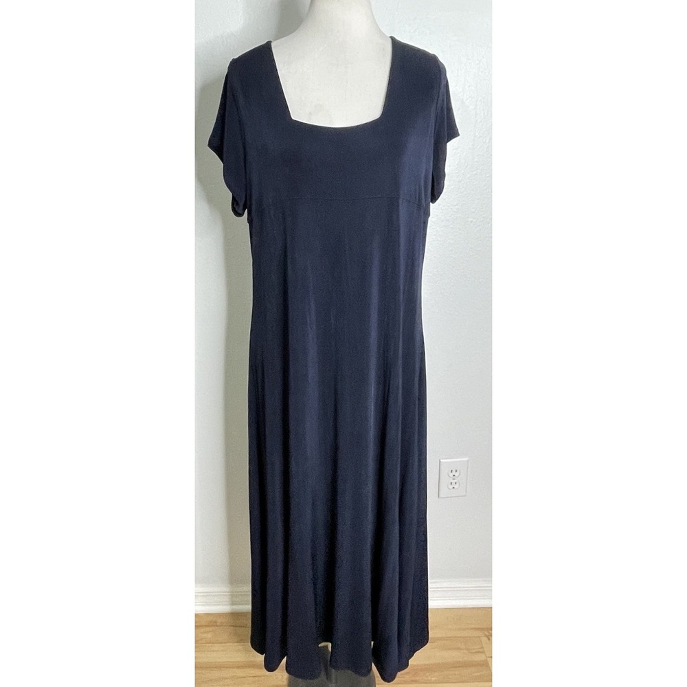 NWT Coldwater Creek Navy Blue Travel Knit Stretch Slinky Maxi Dress 1X USA